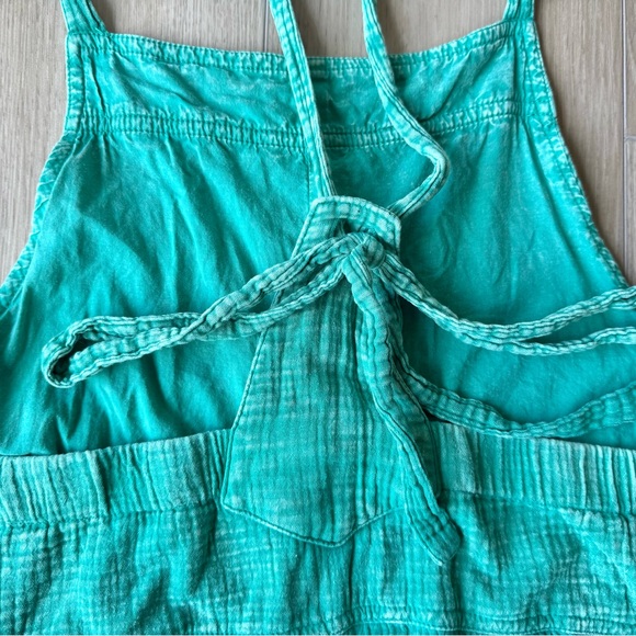 Easel Here I Am Mineral Washed Green Cotton Wide Leg Jumpsuit Boho L - Picture 12 of 16